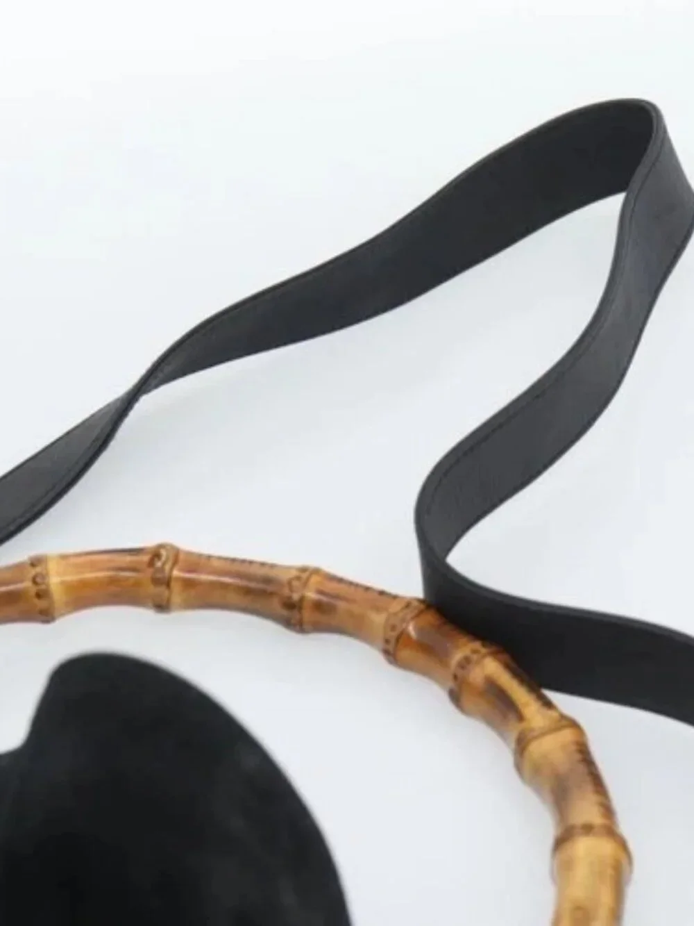 GUCCI Bamboo Hand Bag Suede 2way Black Gold 001 2058 Auth 190591